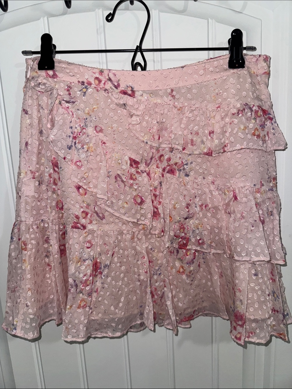 LoveShackFancy Blush Pink Floral Ruffle Skirt